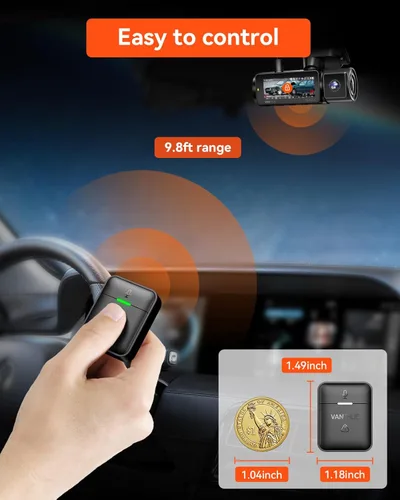 Vista 3 de Vantrue Control remoto con bloqueo de eventos, instantánea, función de encendido/apagado de audio, rango de 9.8 pies para cámara de tablero Vantrue