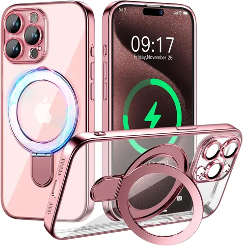 Vista 32 de Funda magnética para iPhone 14 Pro con soporte invisible [compatible con MagSafe] [protector completo de lente de cámara]
