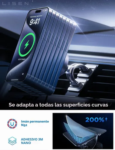 Vista 5 de LISEN Cargador de coche MagSafe de 15 W, cargador de coche inalámbrico magnético para iPhone 17 Pro Max, soporte magnético para teléfono para iPhone
