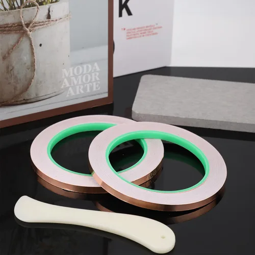 Vista 3 de XIHIRCD 2 rollos de cinta de lámina de cobre, cinta adhesiva de lámina de cobre de 1/4 de pulgada de ancho para vidrieras de doble cara con raspador