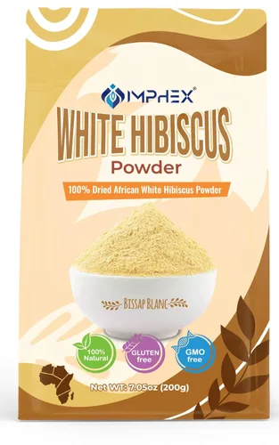 Imphex Polvo de pétalo de hibisco blanco africano | Bissap Bou Wekh | crudo de Senegal | 100% natural | Sin OMG | 200 g (7.05 oz)