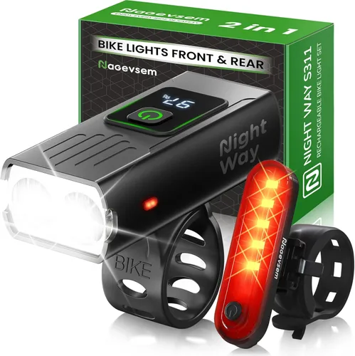 Vista 9 de Bike Lights Set, LED Super Bright USB-C Rechargeable Headlight & Taillight, Waterproof Front & Rear Back Bicycle Light for Night Riding, Road &