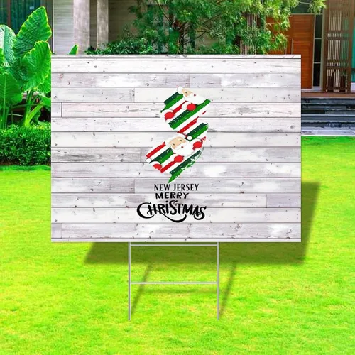 Letrero de patio con estacas, letrero de Navidad con estacas para jardín de Nueva Jersey, resistente a la decoloración, impresión de dos caras Estilo