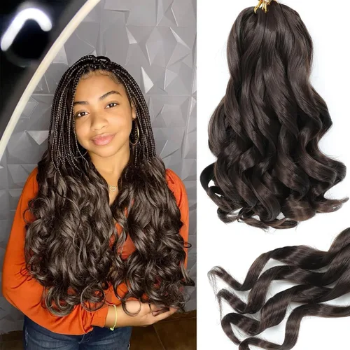 Vista 18 de YUUYEE Cabello rizado con trenzas francesas de 14 pulgadas, 8 paquetes de cabello rizado preestirado con ondas sueltas y trenzas de ganchillo de 1b