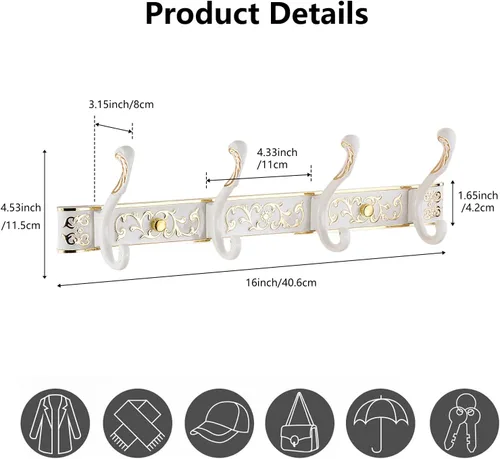 Vista 2 de Perchero de pared con ganchos de montaje en pared para colgar, ganchos de pared vintage de aluminio engrosado sólido, perchero para ropa y sombreros