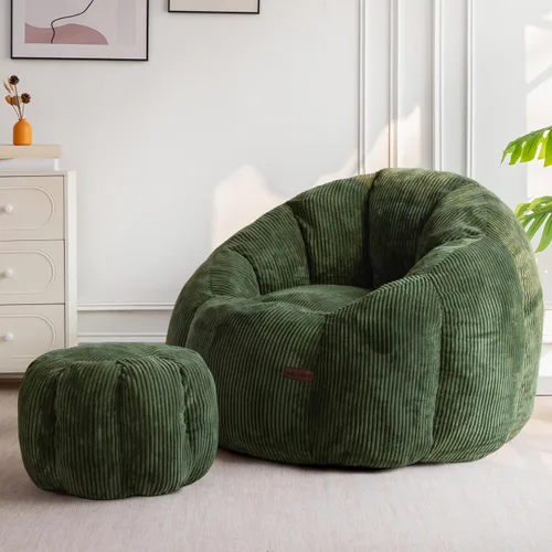 Vista 17 de MAXYOYO - Puf con otomana, silla gigante de calabaza para adultos Beige