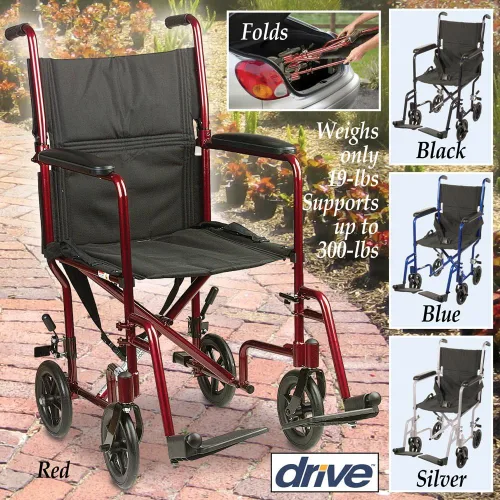 Vista 2 de Drive Medical Silla de ruedas de transporte de aluminio ligera de lujo, color negro, 17 pulgadas