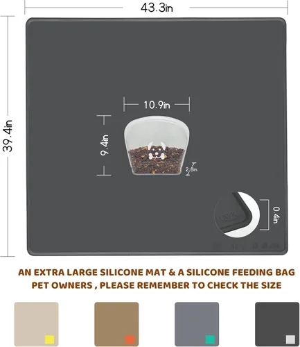Vista 2 de KVK Tapete de Silicona Extra Extra Grande para Comida de Perros de 39.4×43.3 pulgadas y Juego de Bolsa de Silicona de 128 oz, Tapete de Alimentación