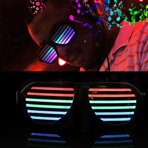 Vista 3 de Glowseen - Lentes de obturación iluminadas reactivas con sonido recargables por USB color negro