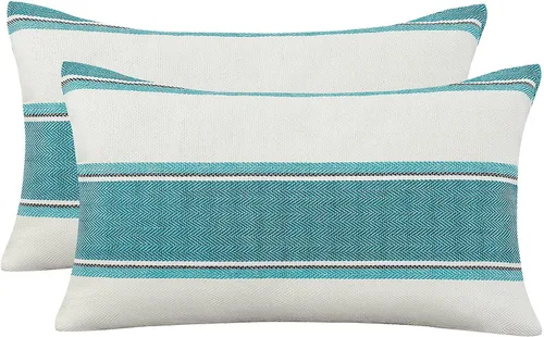 Vista 19 de AmHoo Paquete de 2 fundas de almohada decorativas de lino estilo rural, cojín con decoración a rayas búfalo retro, funda de almohada con cremallera