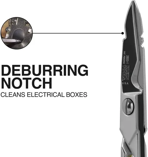 Vista 5 de Klein Tools 26001 Tijeras para electricista, fabricadas en Estados Unidos, tijeras multiusos de 6.75 pulgadas, muesca de corte de cable, cuchillas