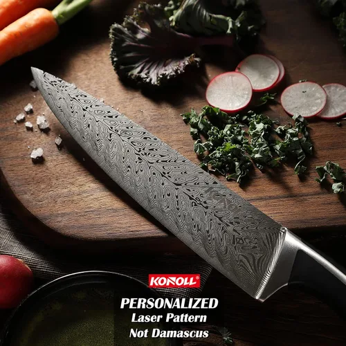 Vista 4 de KONOLL Cuchillo de chef profesional de 8 pulgadas, cuchillo de cocina alemán de acero inoxidable de alto carbono, cuchillos para carne y verduras