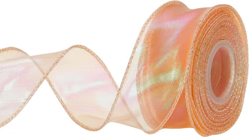 Vista 85 de MECCANIXITY Cinta de Organza Transparente con Alambre Brillante de 2 3/8" de Ancho, Cintas de Gasa Iridiscente Pastel de 3 Yardas Color Beige