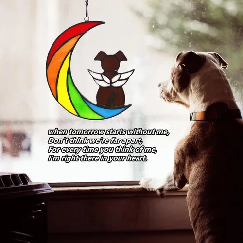 Vista 3 de Regalos conmemorativos para perros marrones con diseño de puente de arco iris, vidrieras, recuerdos de condolencias de perros, regalos pensativos