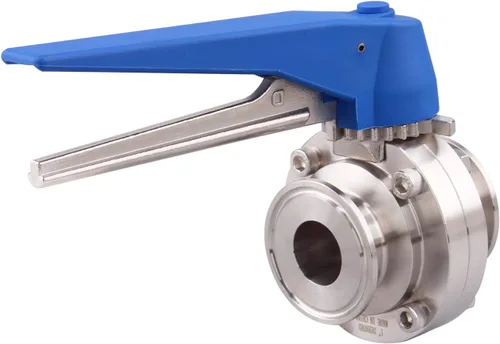 Vista 2 de DERNORD Válvula de mariposa Tri Clamp de 1.5 pulgadas con mango de gatillo azul de acero inoxidable 304 Tri Clamp Clover (tubo de 1 pulgada OD)