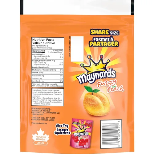 Vista 2 de Maynards Paquete de tres bolsas de caramelo de bayas suecas, melocotón mullido, parche agrio para niños (importado de Canadá)