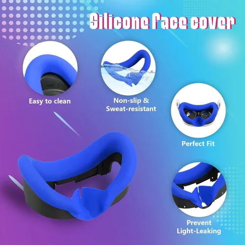 Vista 5 de OOAVR Controller Grips Cover Accessories for OculusMeta Quest 3,VR Silicone Face Pad,VR Lens Protection Cover,VR Thumbstick Covers(4pcs SetBlue)