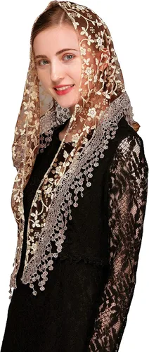 Vista 4 de PAMOR Triángulo velo de encaje Mantilla Catedral cabeza cubierta capilla velo para bodas masivas damas de honor