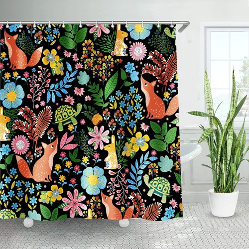 LIVILAN Cortina de ducha de animales de la selva para niños, hojas florales de bosque y bosques para decoración de baño, 72 pulgadas de ancho x 72