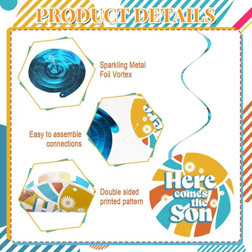 Vista 4 de Juego de 36 decoraciones de remolinos colgantes para baby shower, estilo bohemio retro para colgar en el sol