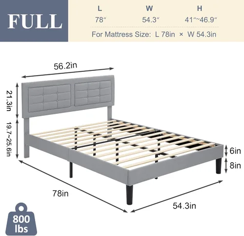 Vista 20 de VECELO Full Size Bed Frame with Storage Drawers, Upholstered Platform Bedframe with Wingback Headboard, No Box Spring Needed, Light Grey