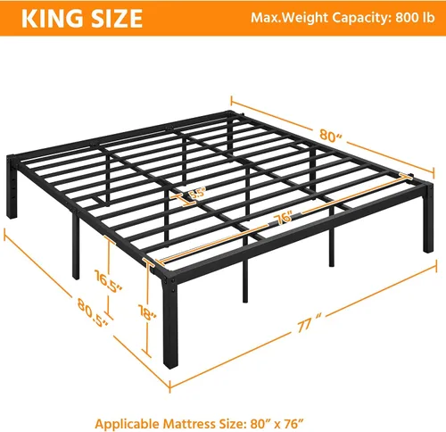 Vista 3 de Yaheetech Base de cama King con espacio de almacenamiento, no necesita somier, potente espacio de almacenamiento de 18 pulgadas, soporte de listones