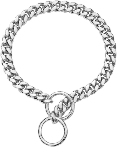 Loveshine Collar de cadena para perro, cadena de eslabones cubanos de plata pulida de 0.59 pulgadas de grosor, collar de cadena de metal de acero