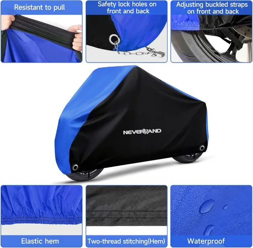 Vista 2 de NEVERLAND Funda para motocicleta impermeable al aire libre - Fundas para moto y scooter resistentes de tamaño mediano con agujeros de bloqueo