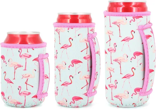 Vista 20 de 3 Pack de fundas aisladas reutilizables de neopreno con asa para soda, bebida energética, refresco, cerveza, seltzer duro, fundas para latas de 12
