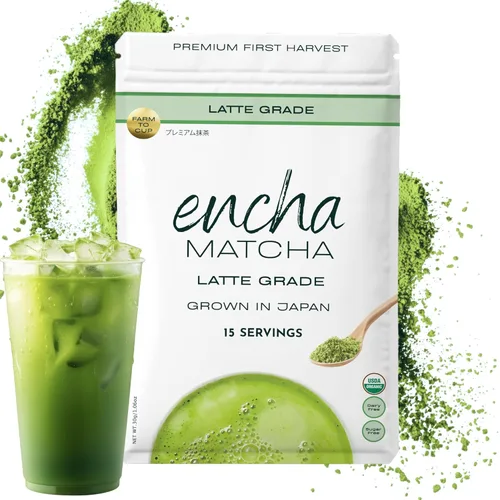 Vista 9 de Encha Matcha Latte Powder - Polvo de colágeno matcha keto con proteínas, primera cosecha, macha japonesa premium, 5.3 onzas