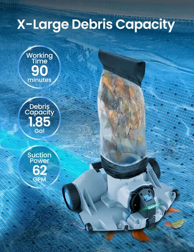 Vista 6 de Aspiradora robótica automática para piscinas, apertura de piscina resistente, entrada de succión ultra ancha de 360°, bolsa extragrande de 1.85