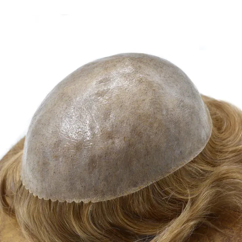 Vista 3 de Toupee para hombres Cabello humano real Poly Skin Mens Hair Pieces Sistema de reemplazo de cabello para hombres Toupee Hairpiece para hombres