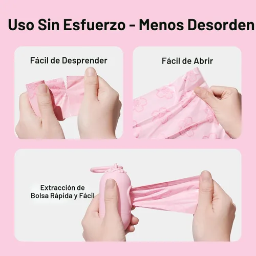 Vista 6 de VETRESKA Dispensador de bolsas para caca de perro con bolsas perfumadas con aroma a flor de cerezo, bolsas para residuos de mascotas a prueba