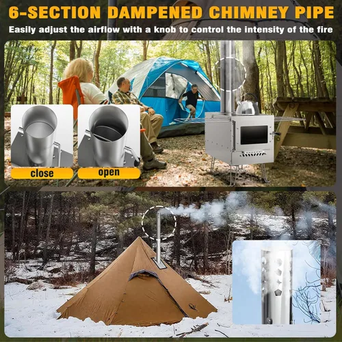 Vista 5 de Estufa de tienda caliente de sauna Calentador de camping Estufa de cohete Estufas de pellets portátiles para calefacción casera