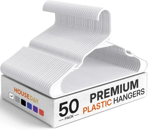 Vista 16 de HOUSE DAY Perchas de Plástico Premium Paquete de 10, Perchas para Ropa que Ahorran Espacio, Colgador Resistente para Abrigos - Organizadores