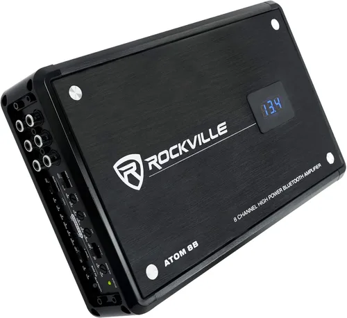 Rockville Atom 8B 3500W Peak/880W RMS Amplificador marino de 8 canales, Bluetooth con emparejamiento automático, cruce ajustable, pantalla de