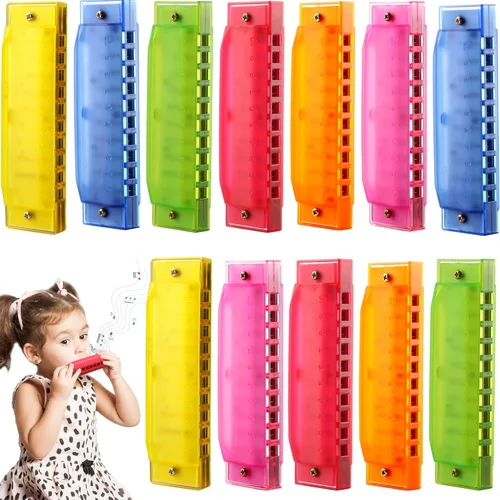 Armónica de plástico para niños, 12 unidades, 10 agujeros, armónica translúcida, instrumentos musicales para niños y niñas, principiantes, 6 colores