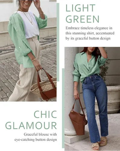 Vista 2 de Odosalii Camisas con botones para mujer, cuello en V, manga larga enrollada, elegantes blusas elegantes, trajes casuales de negocios