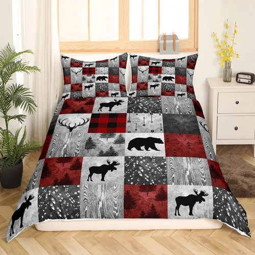 Vista 18 de Erosebridal Juego de funda de edredón de oso rústico de caza, juego de ropa de cama tamaño Queen, funda de edredón de selva de granja, funda
