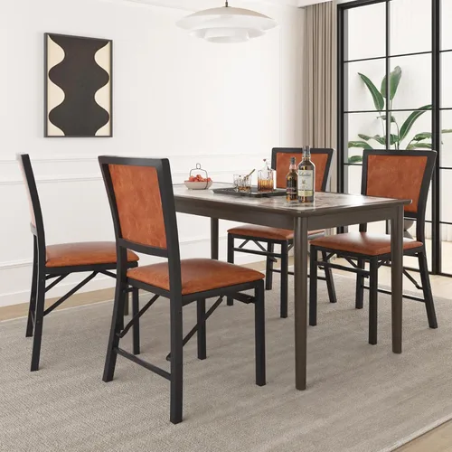 Vista 7 de VECELO Juego de 4 sillas plegables con cojín, asientos acolchados plegables con marco de metal resistente para cocina, comedor, sala de estar