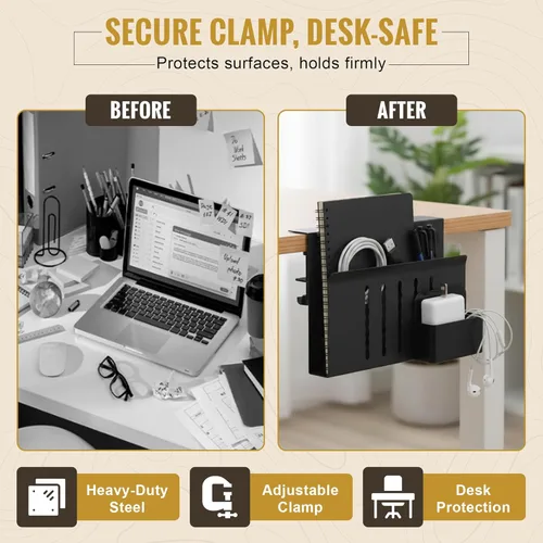 Vista 8 de Almacenamiento lateral de escritorio, soporte de escritorio de acero resistente para laptop, accesorio de escritorio con soporte magnético