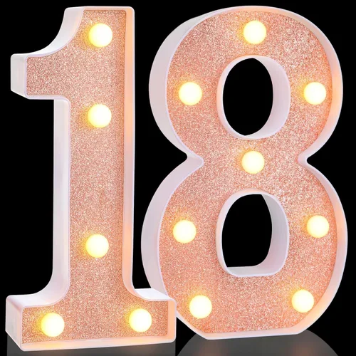 Vista 24 de Treela Números LED iluminados decorativos de 8.7'' de cumpleaños, letrero de números de marquesina de purpurina para decoración de fiesta