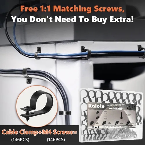 Vista 4 de Abrazaderas de cable, 292 piezas de clips para cable para organizador de gestión de cables, 6 tamaños - 3/16'' 1/4'' 3/8'' 1/2'' 3/4'' 1'' Kit