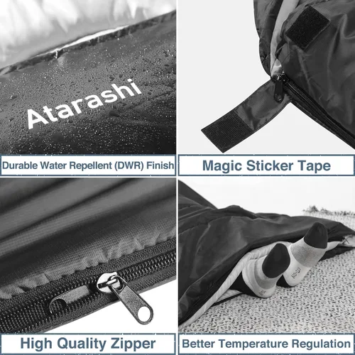 Vista 4 de Atarashi - Saco de dormir de camping para 4 estaciones para adultos, ligero, cálido, extragrande con saco de compresión - Ideal para senderismo