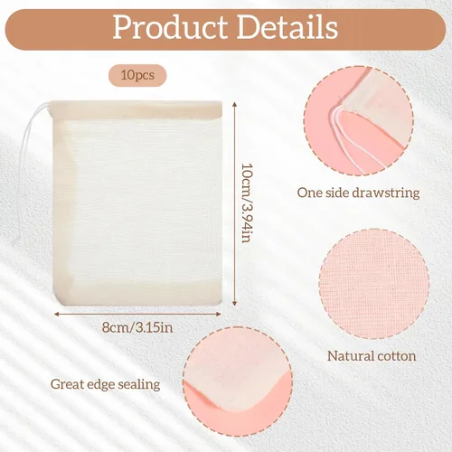 Vista 2 de 10 bolsas de filtro de té, bolsa de especias, bolsa de gasa reutilizable, bolsas de muselina con cordón para café frío colar sopa