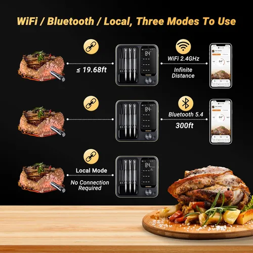 Vista 2 de Termómetro inalámbrico de carne con 4 sondas, Termómetro de carne INKBIRD WiFi digital inalámbrico para horno con parrilla rotisserie, Termómetro
