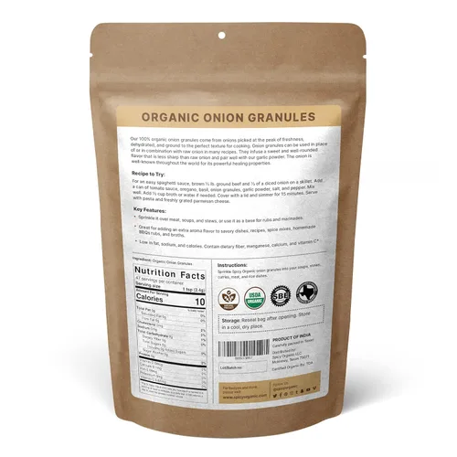 Vista 3 de SPICY ORGANIC Gránulos de cebolla – Pure USDA Organic – Cebolla granulada culinaria sin OMG – Perfecto para usar en salsas, sopas, aderezos