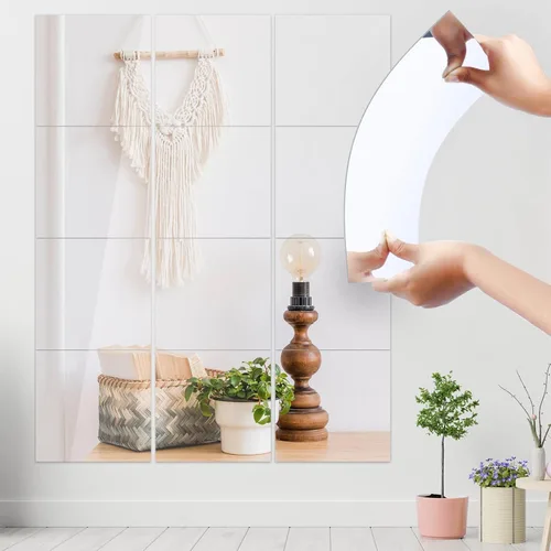 Vista 8 de JUNEBRUSHS Paquete de 4 Espejos Acrílicos Autoadhesivos, Azulejos de Espejo de 8 x 8 Pulgadas, Hojas de Espejo de Plástico Flexibles Adhesivas