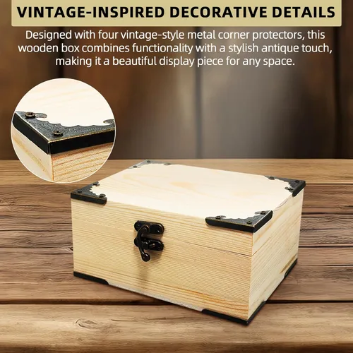 Vista 6 de Caja de madera sin pintar sin terminar de 6.7 x 5.1 x 3.1 pulgadas, con tapa con bisagras para manualidades, almacenamiento de joyas, caja de pino