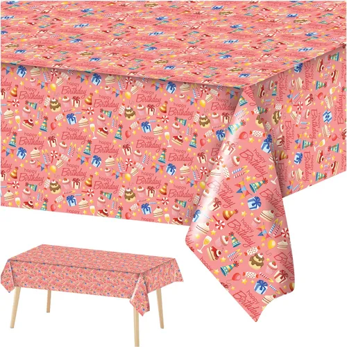 Vista 8 de Happy Birthday Neon Party Table Cover Suministros Decoración Plástico Desechable 108X54 Pulgadas